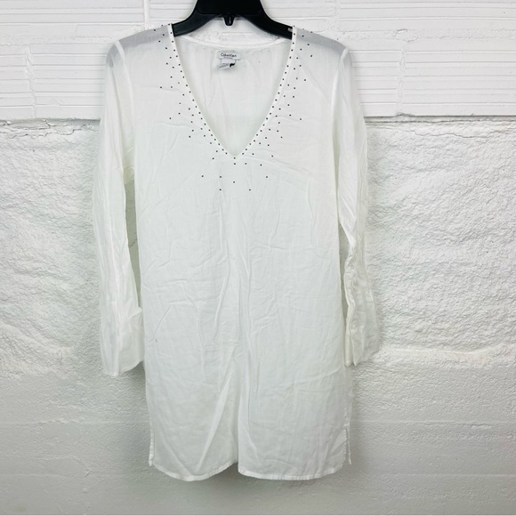 Calvin Klein Other - CALVIN KLEIN SWIMWEAR light weight 100% cotton beaded swimsuit coverup medium